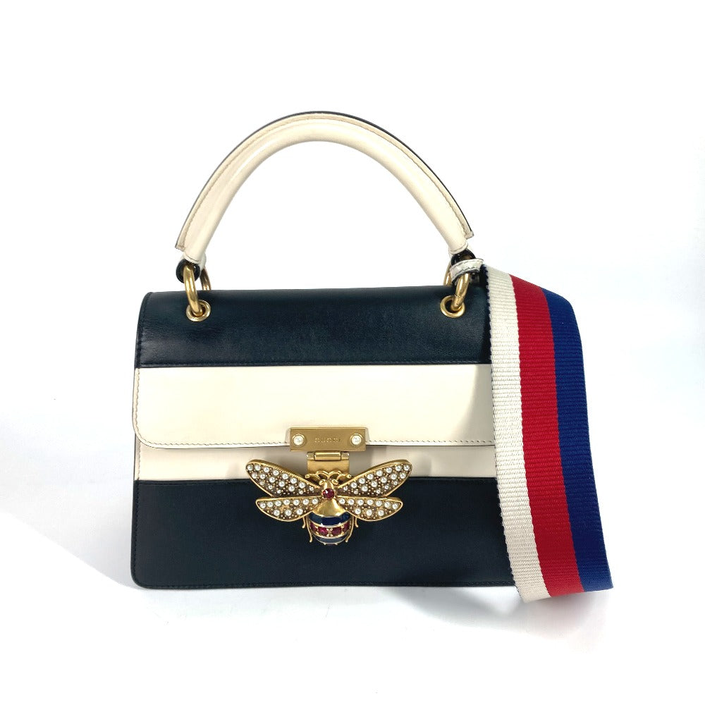 GUCCI Handbag 476541 leather Black x white Bijou Fake Pearl Queen Margaret BEE Bee Women Used