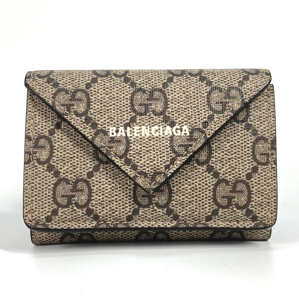 GUCCI Trifold wallet 681704 GG Supreme Canvas beige BALENCIAGA Balenciaga collaboration Paper mini wallet unisex Secondhand
