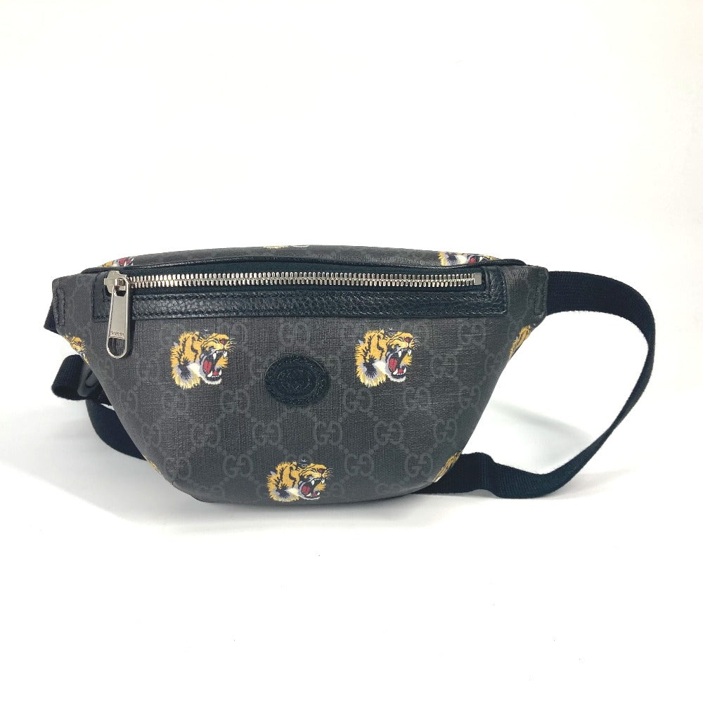GUCCI Sling bag 675181 GG Supreme Canvas / Leather black GG Supreme tiger belt bag tiger mens Used