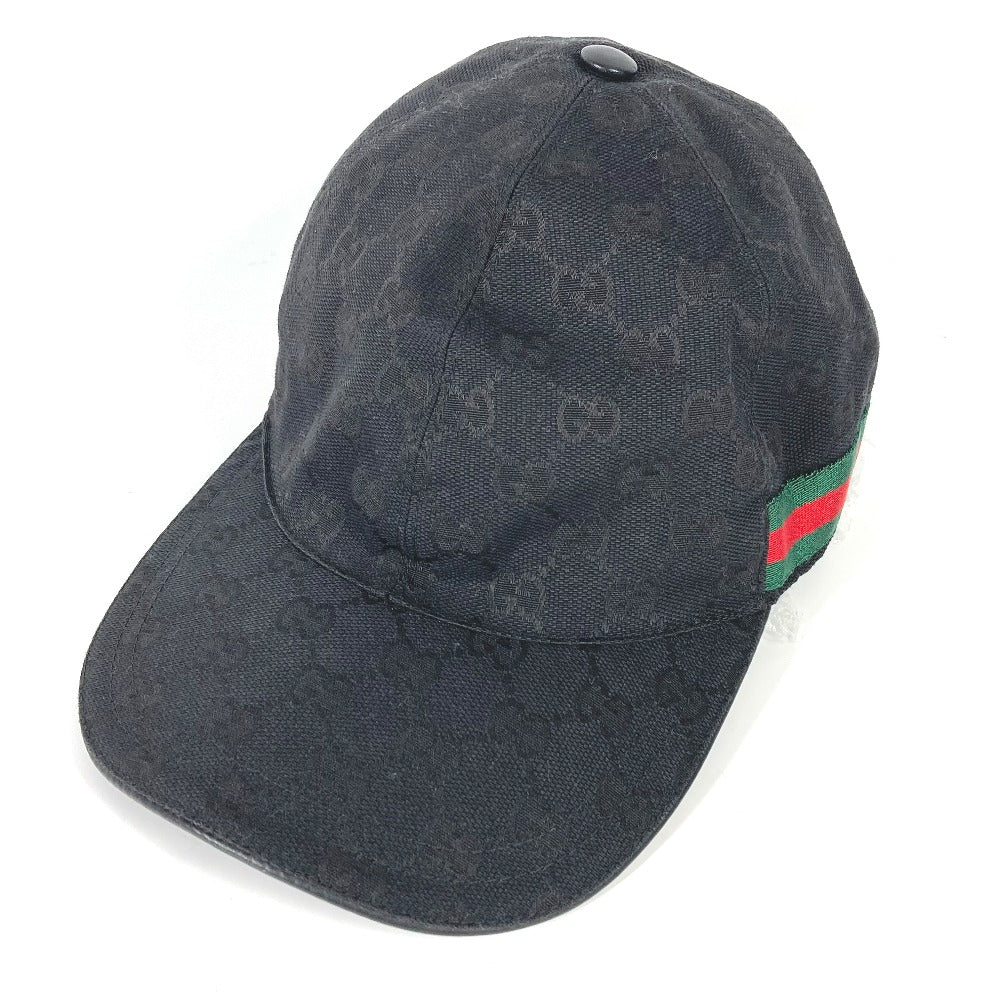 GUCCI cap 200035 canvas black GG hat cap baseball mens L Used
