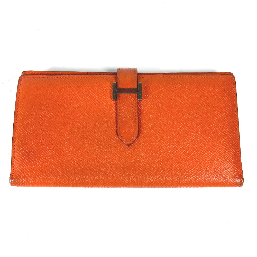 HERMES Long Wallet Purse Epsom Orange HMetal Beansufla Women Used