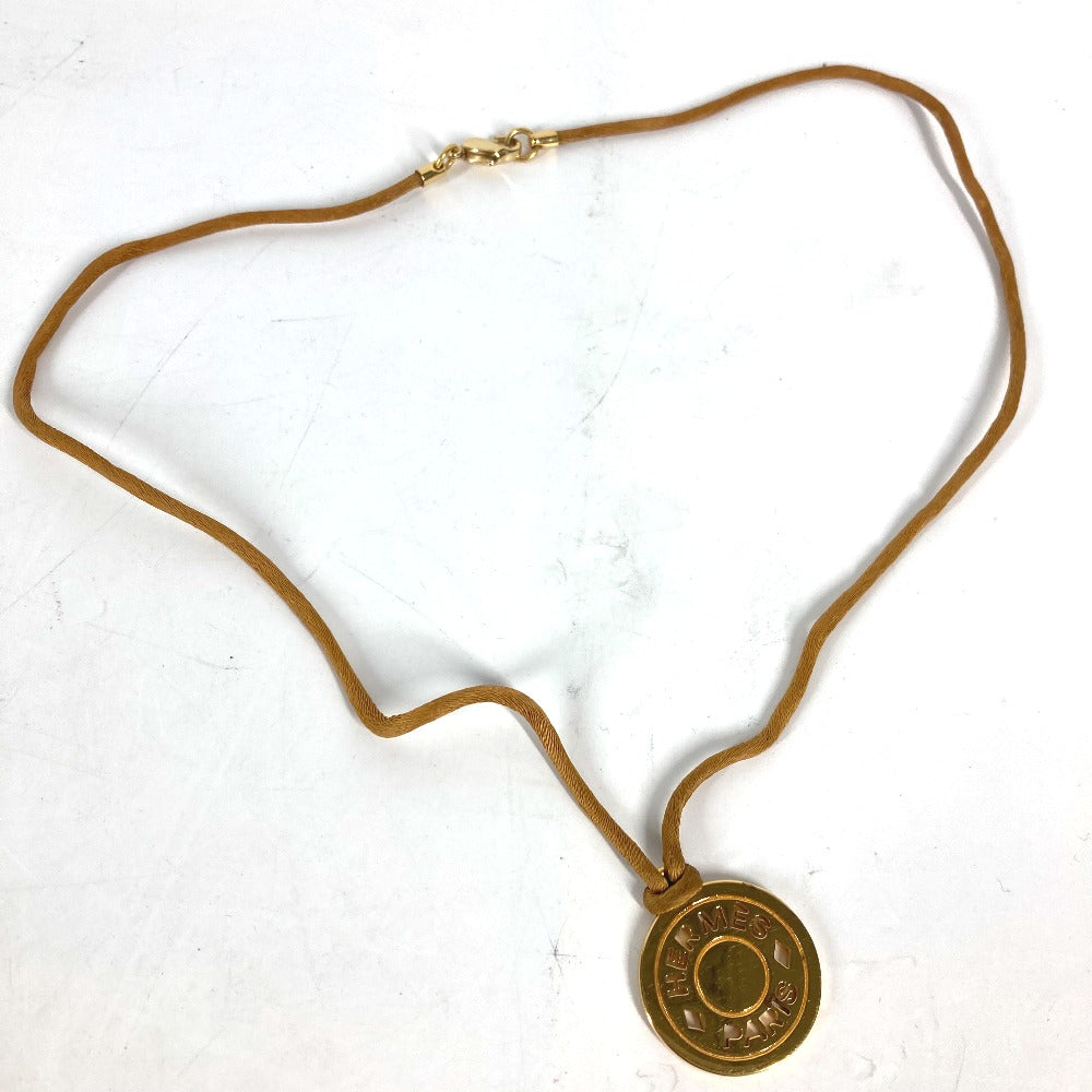 HERMES Necklace Leather, Metal gold Accessories Serie logo round Women Used