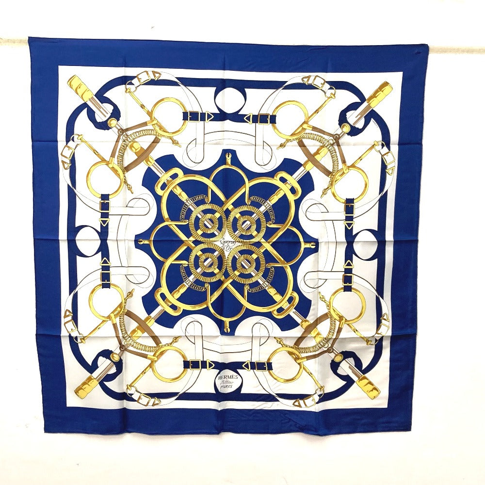 HERMES scarf silk blue Apron doll Carre90 Women Used