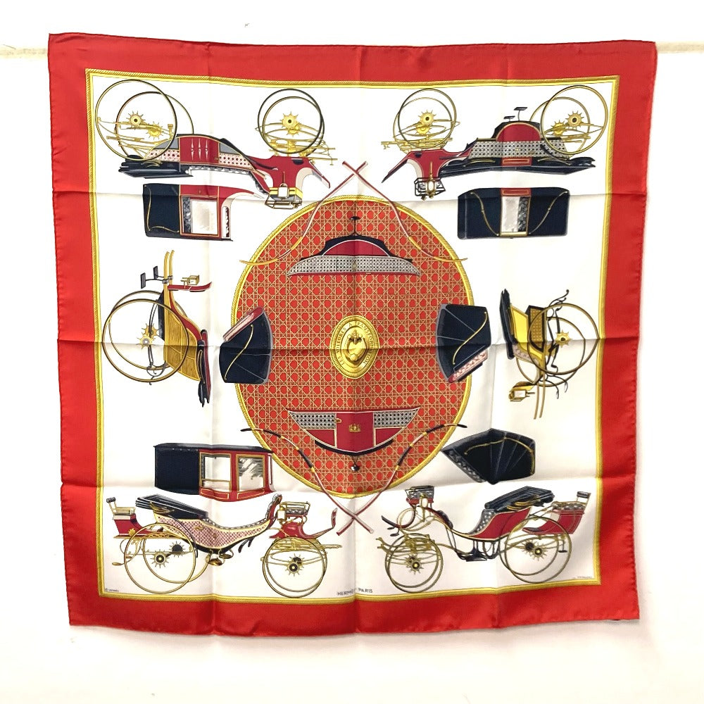HERMES scarf silk Red The Evolution of Horse-Drawn Carriages Carre90 Women Used