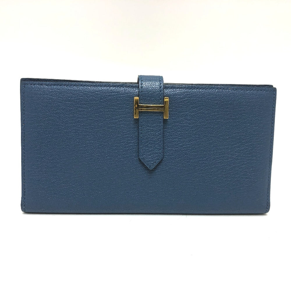 HERMES Long Wallet Purse Shave blue Long wallet Beansufla Women Used