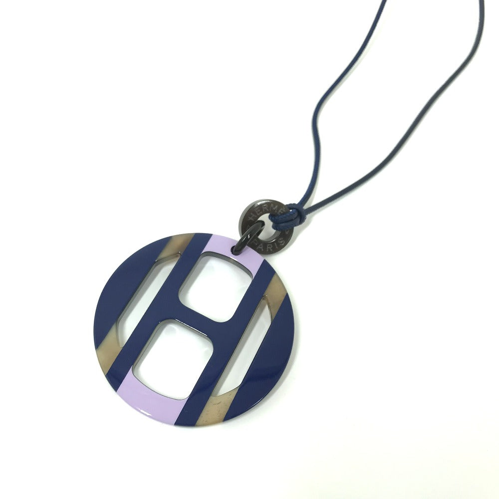 HERMES Necklace Buffalo horn Purple x blue Buffalo horn Equipe Women Used