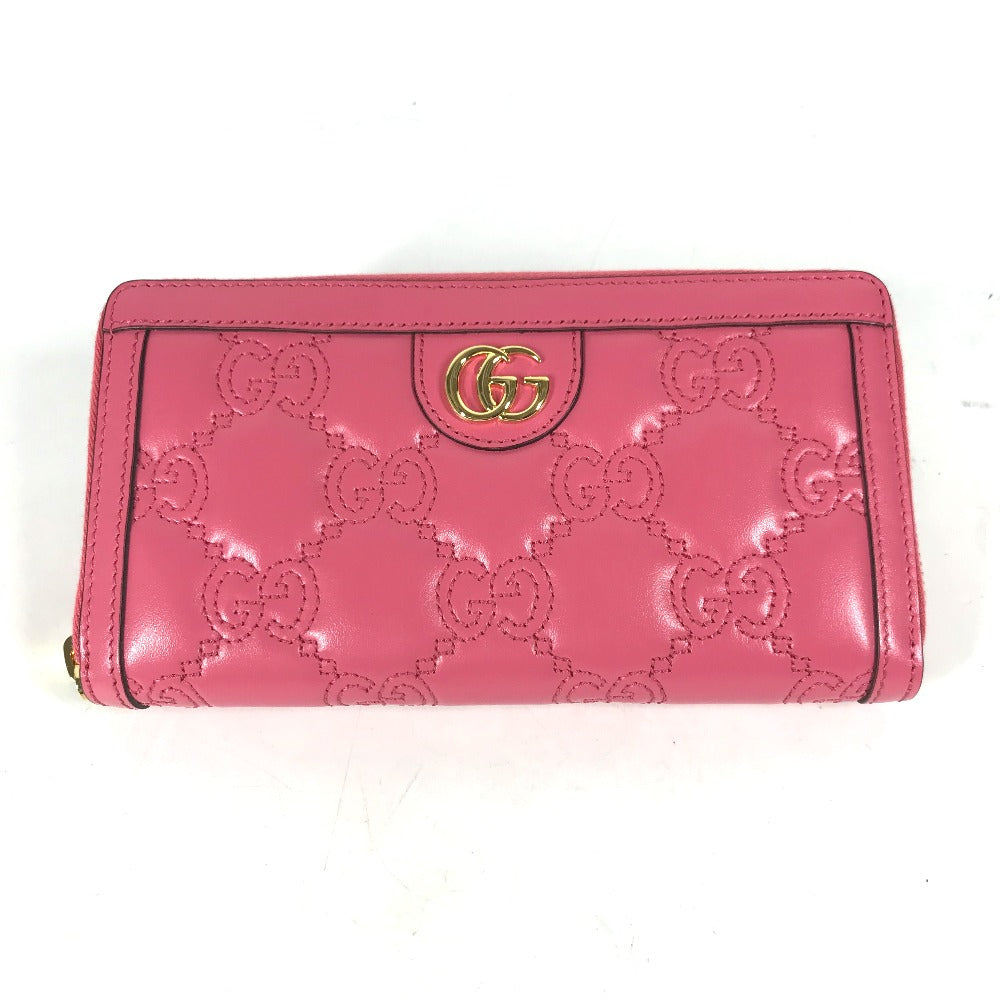 GUCCI Long Wallet Purse 723784 leather pink GG Marmont GG Matelasse Zip Around Wallet Women Used