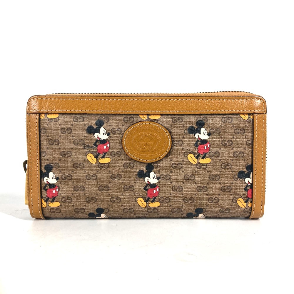 GUCCI Long Wallet Purse 602532 GG Supreme Canvas Beige x brown Mini GG Supreme DISNEY Disney collaboration Mickey Mouse Women Used