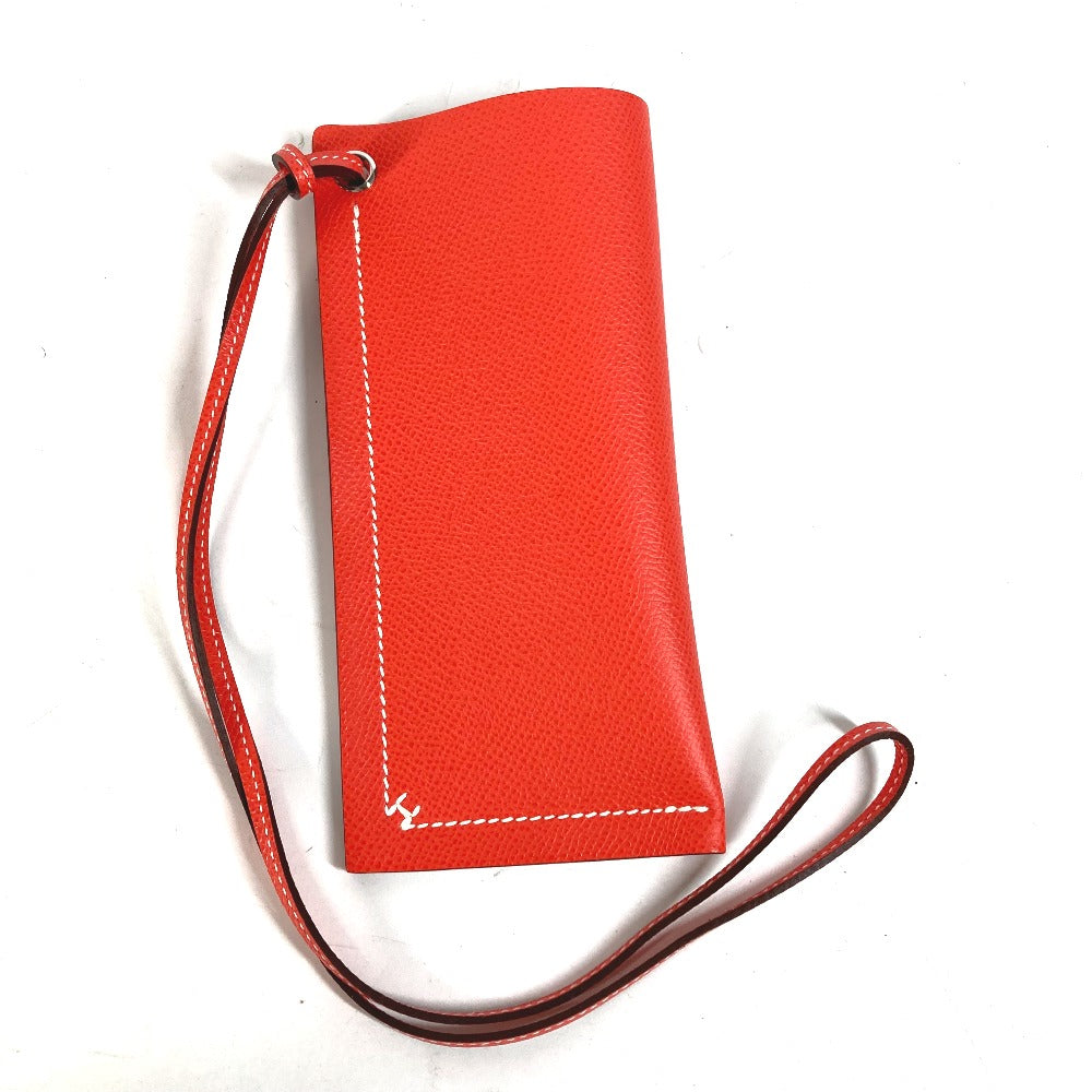 HERMES glasses case Calfskin Orange strap Hserie Women Used