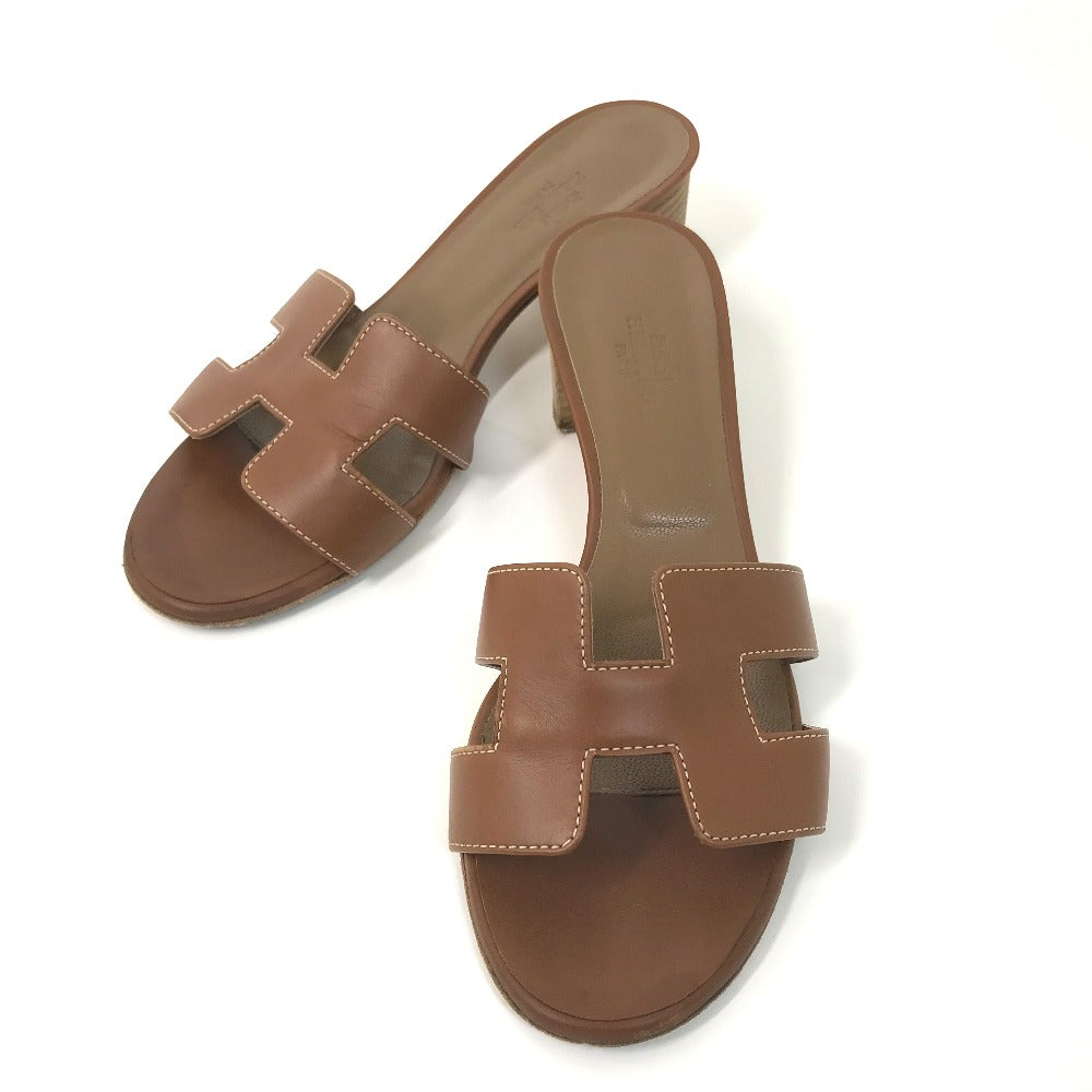HERMES Sandals leather Brown H logo Oasis Oasis Women 35.5 Used