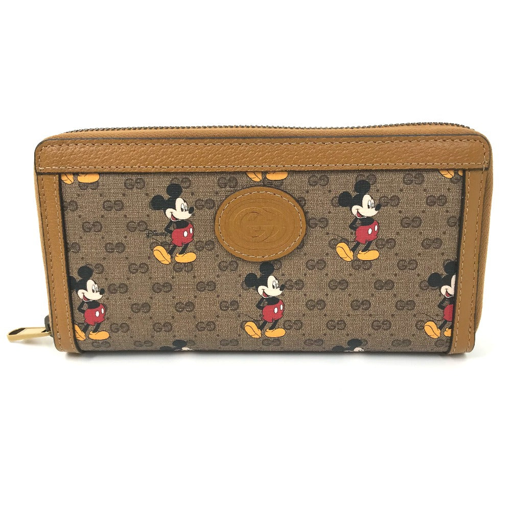 GUCCI Long Wallet Purse 602532 GG Supreme Canvas Beige x brown Mini GG Supreme DISNEY Collaboration Mickey Mouse Women Used