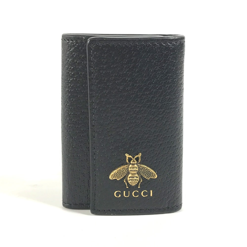 GUCCI Key case Key holder 523633 leather black logo BEE mens Used