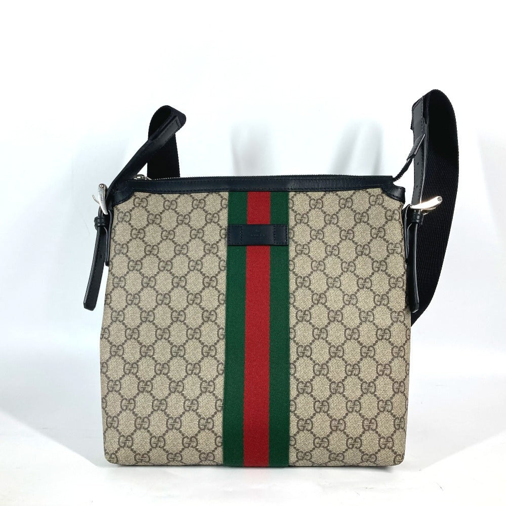 GUCCI Shoulder Bag 387111 GG Supreme Canvas Beige x black GG Supreme Shelly Line Web Line unisex(Unisex) Used