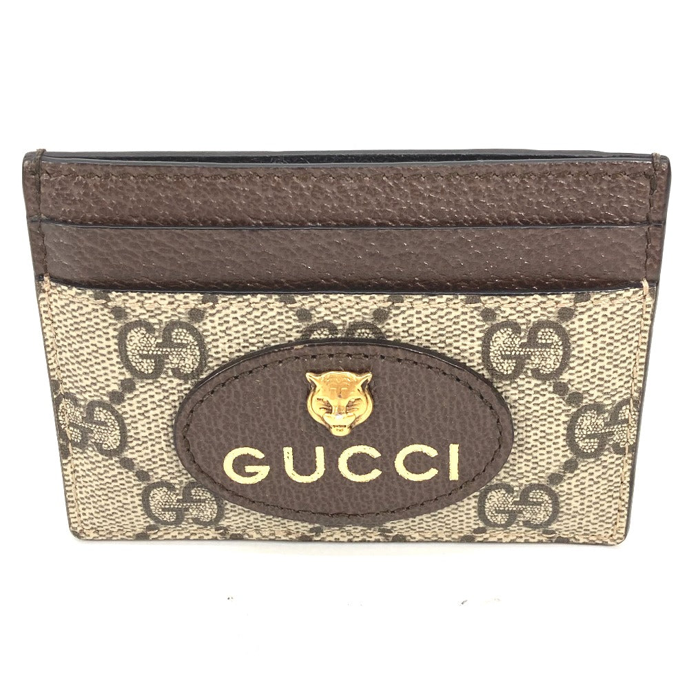 GUCCI Card Case 597557 GG Supreme Canvas Brown x yellow GG Supreme Cat Head Cat neo vintage mens Used