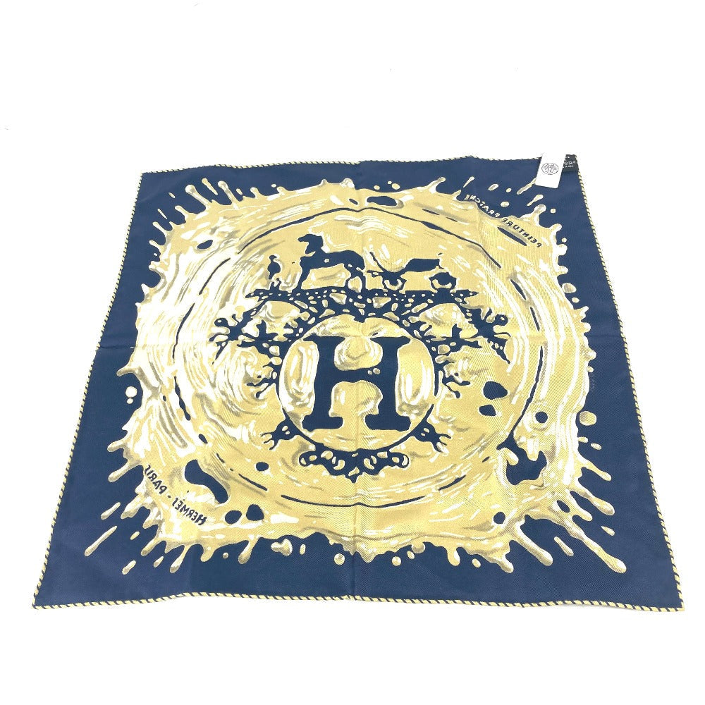 HERMES scarf silk Navy x gold gavroche PEINTURE FRAICHE Freshly painted Women Used