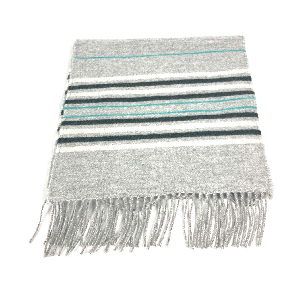 HERMES Scarf cashmere gray leather tag leather tag Border Neo-Locabaal