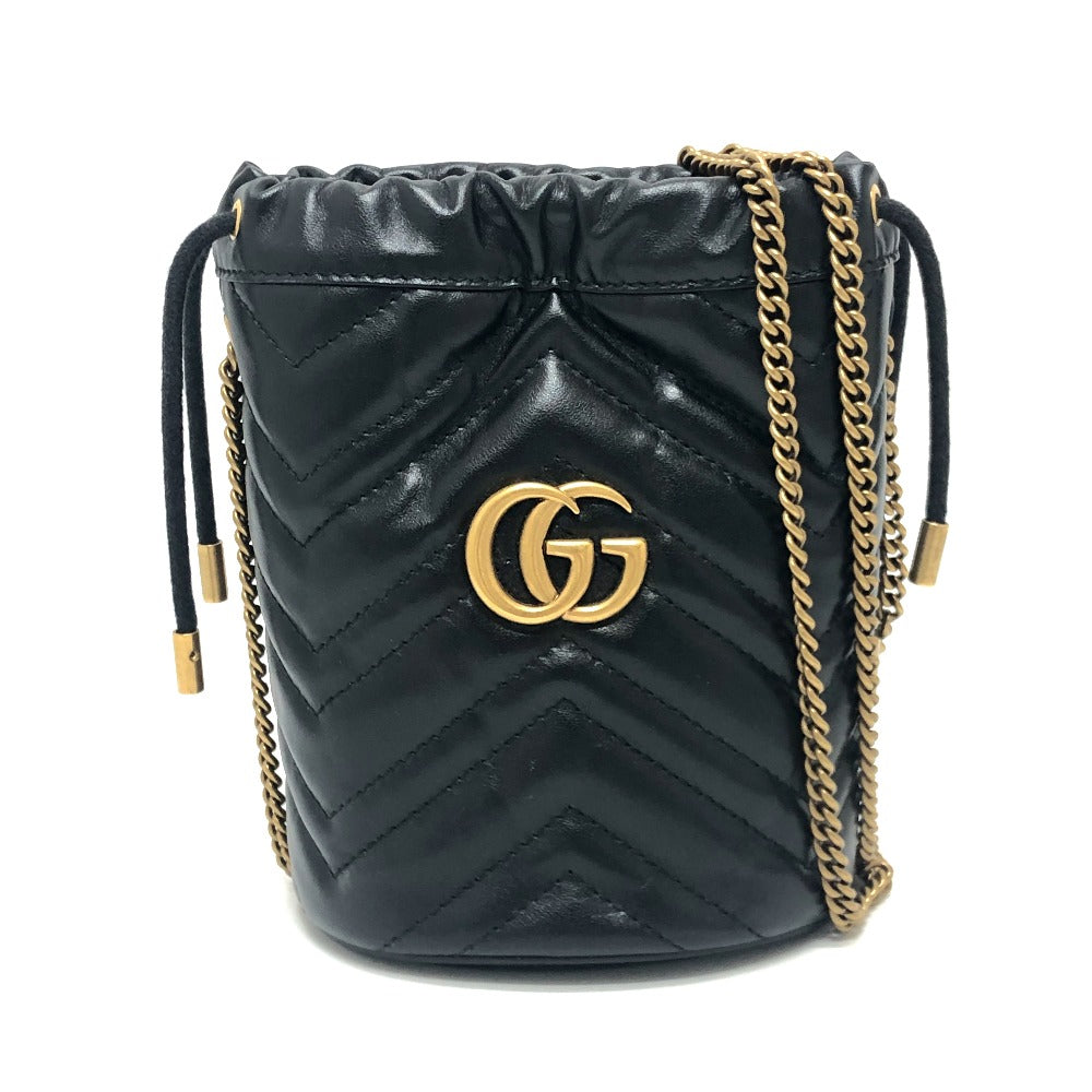 GUCCI Shoulder Bag 575163 leather black GG Marmont Double G Mini Bucket Bag Women Used