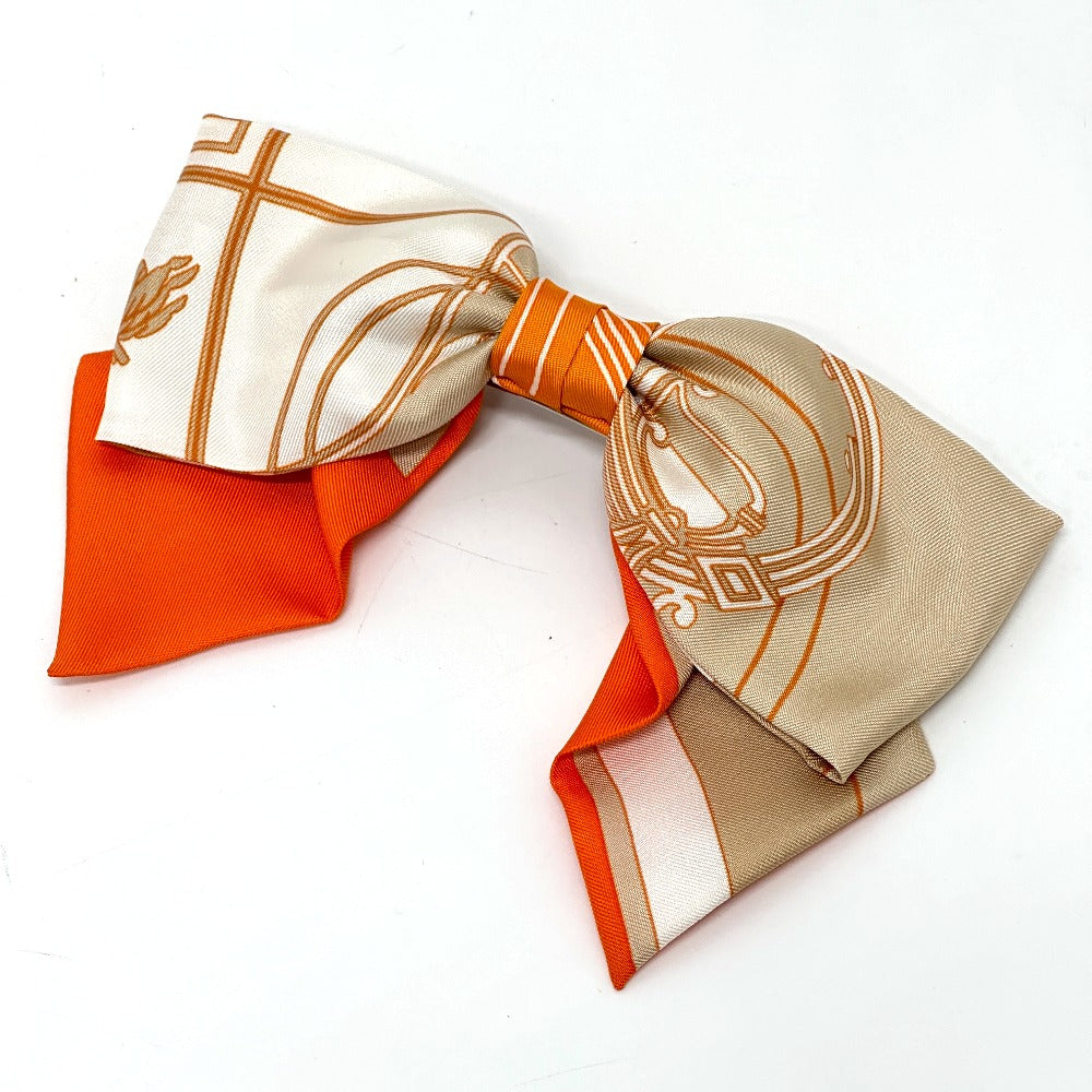 HERMES Valletta silk orange x beige x white ribbon Grenelle Exlibris Women Used