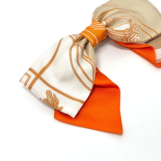 HERMES Valletta silk orange x beige x white ribbon Grenelle Exlibris Women Used