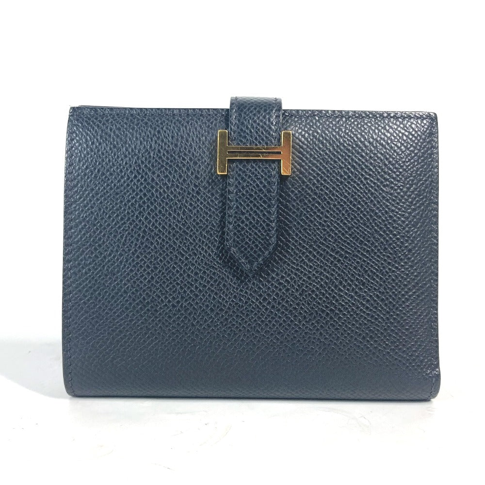 HERMES Folded wallet Epsom black H logo BEAN Compact Women Used