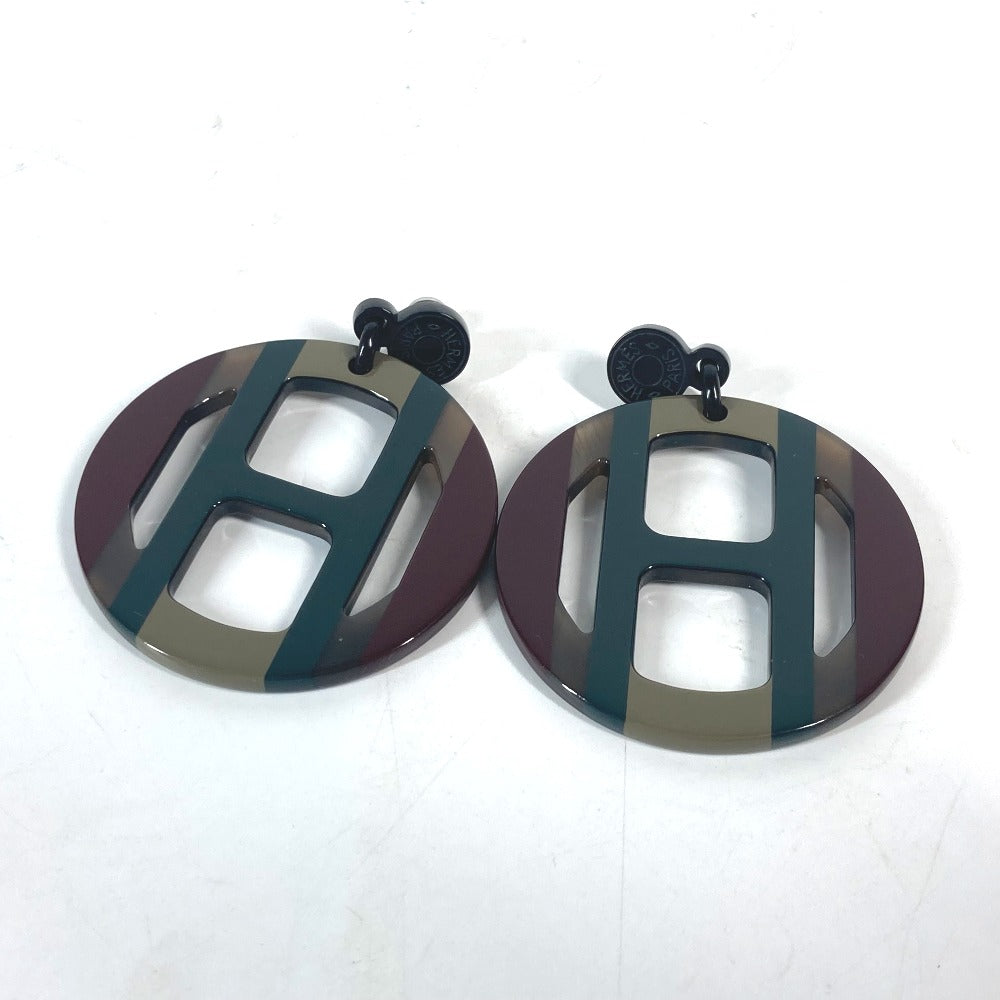HERMES Pierce Buffalo horn Green x Brown type Lacquerwood H-equipe H logo Women Used