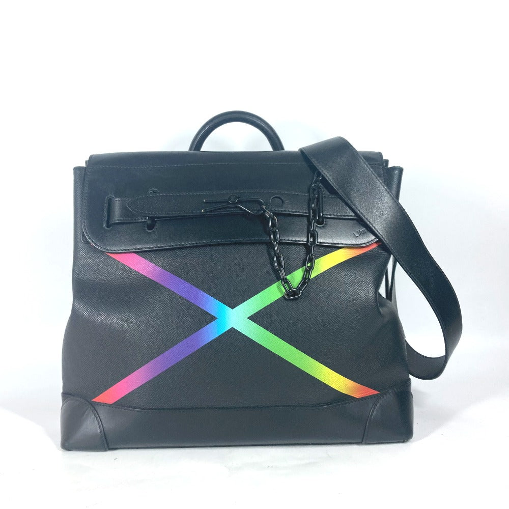 LOUIS VUITTON Handbag M30339 Taiga Leather black Taiga rainbow Steamer PM mens Used