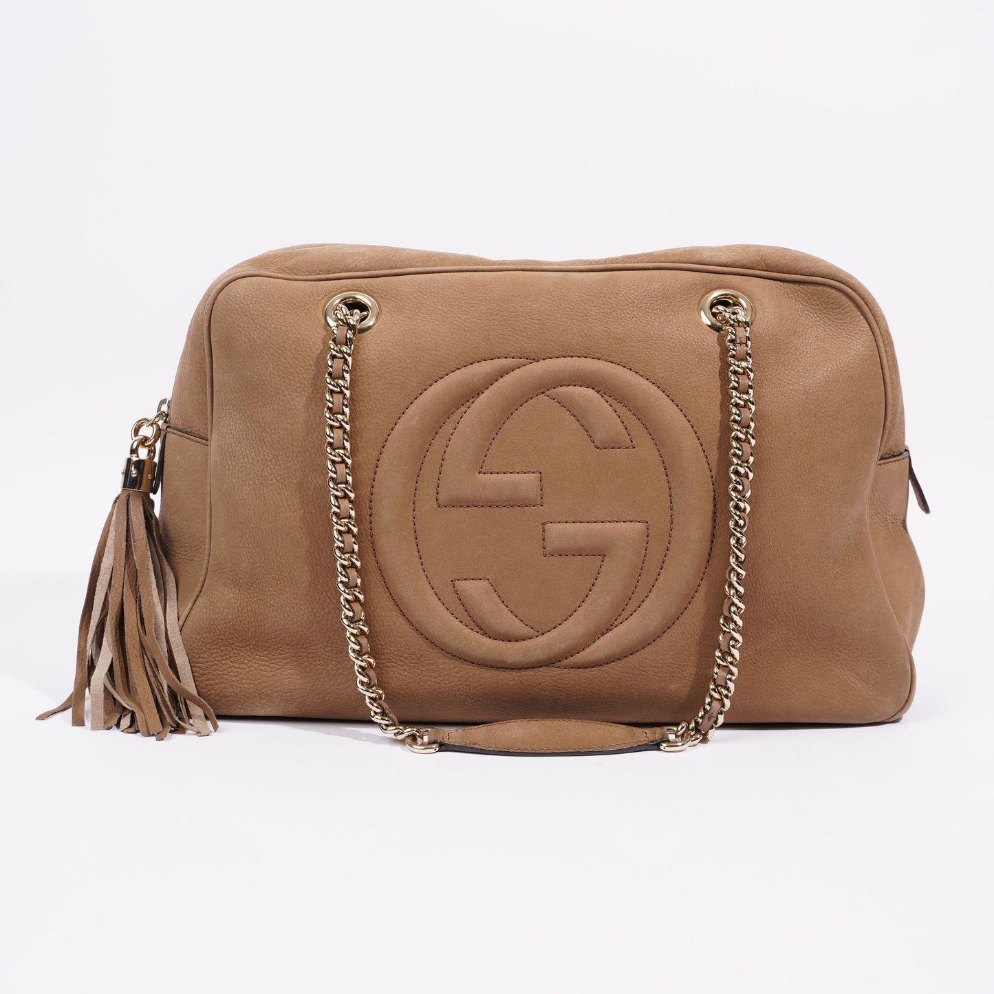 Gucci Soho Nubuck Chain Shoulder Bag Brown Suede