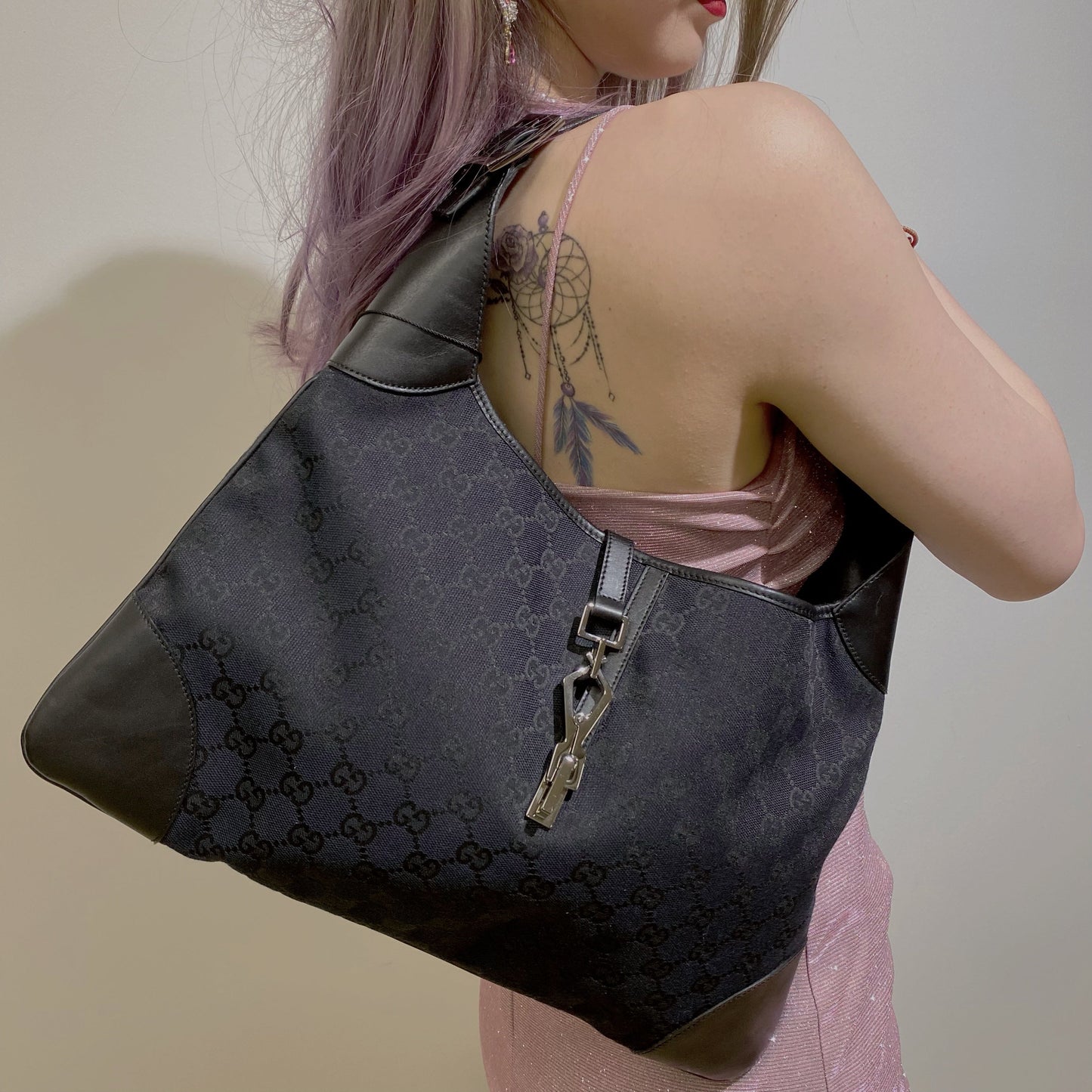 Gucci Jackie hobo black denim bag