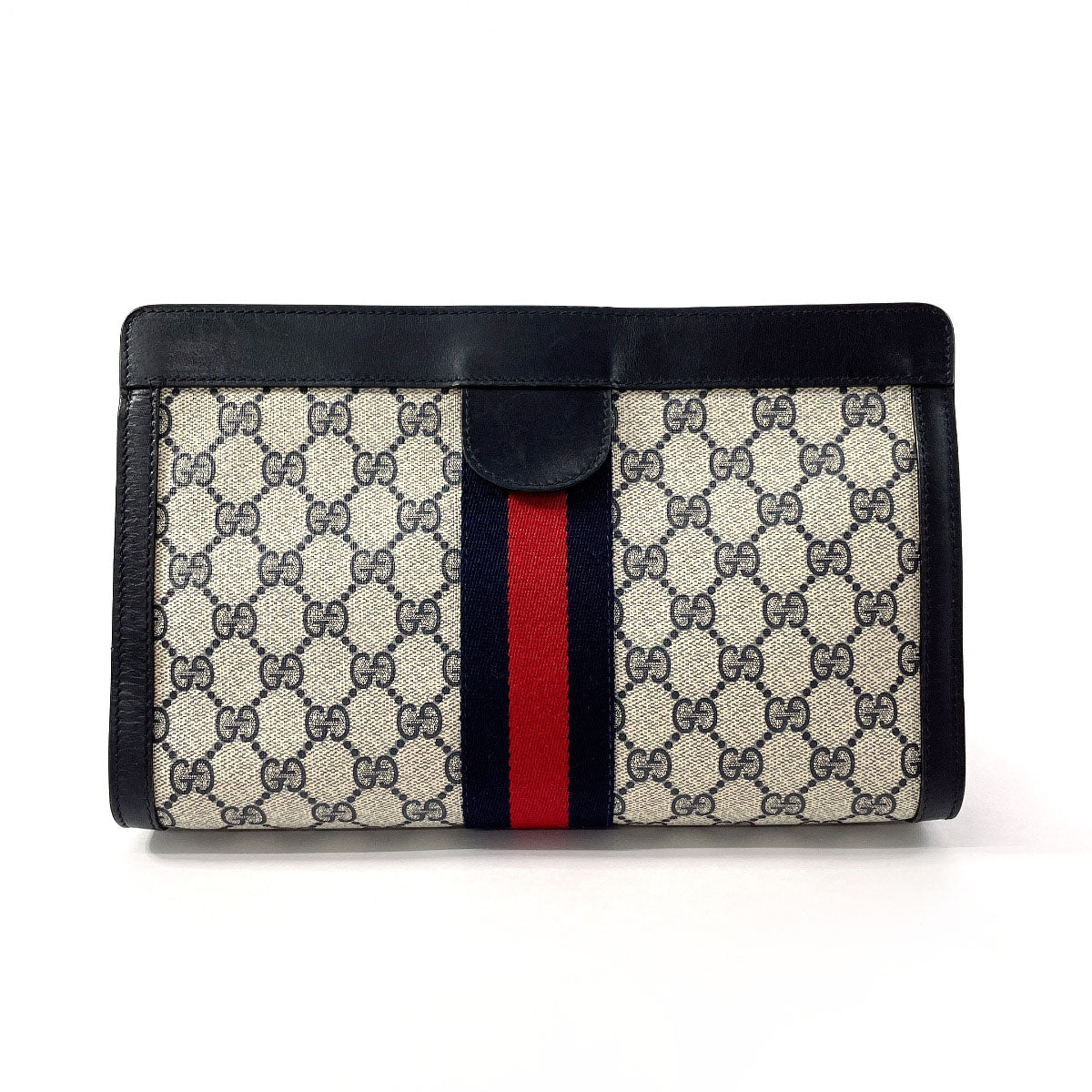 GUCCI business bag GG Supreme canvas, leather Navy Sherry line Old Gucci Perfume unisex Used