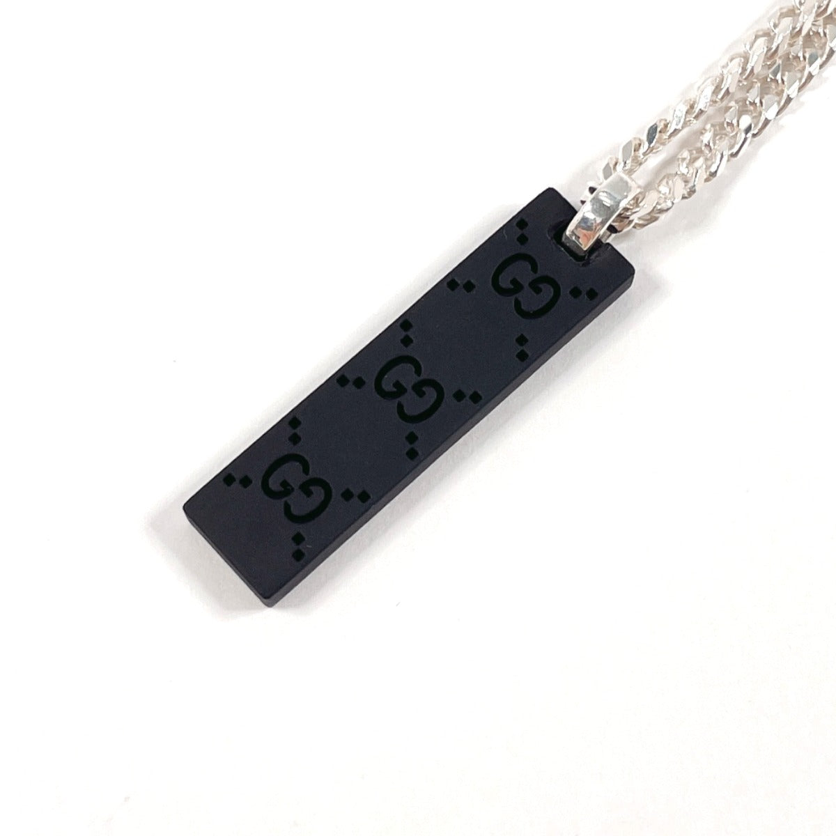 GUCCI Necklace Silver925 , Leather Silver GG Tag Chain