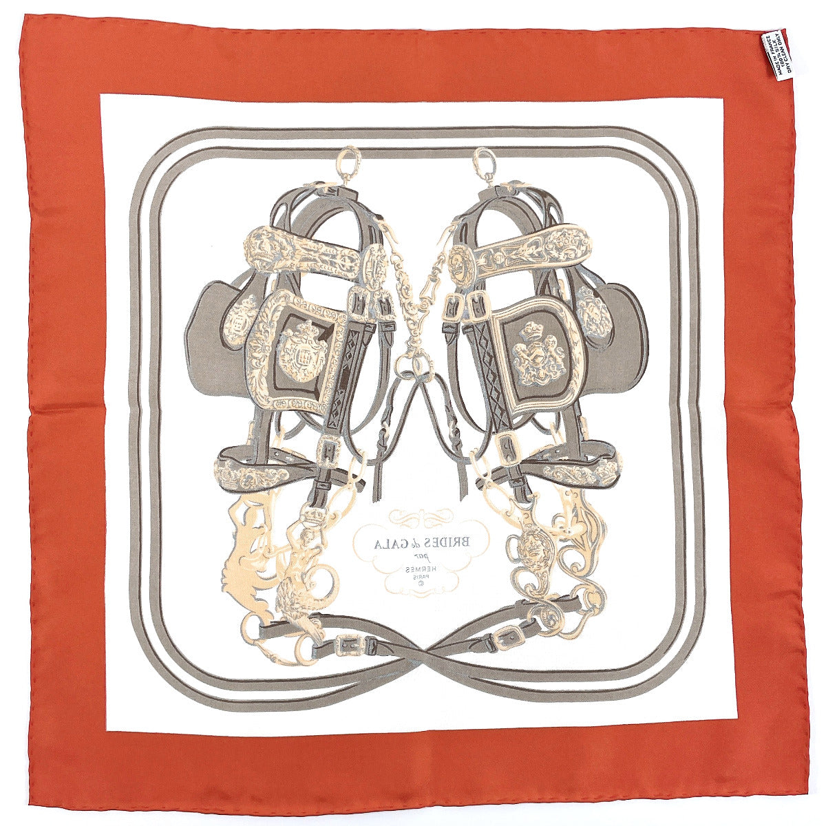 HERMES scarf 100% silk Brown BRIDES de GARA Carre 45 Women Used