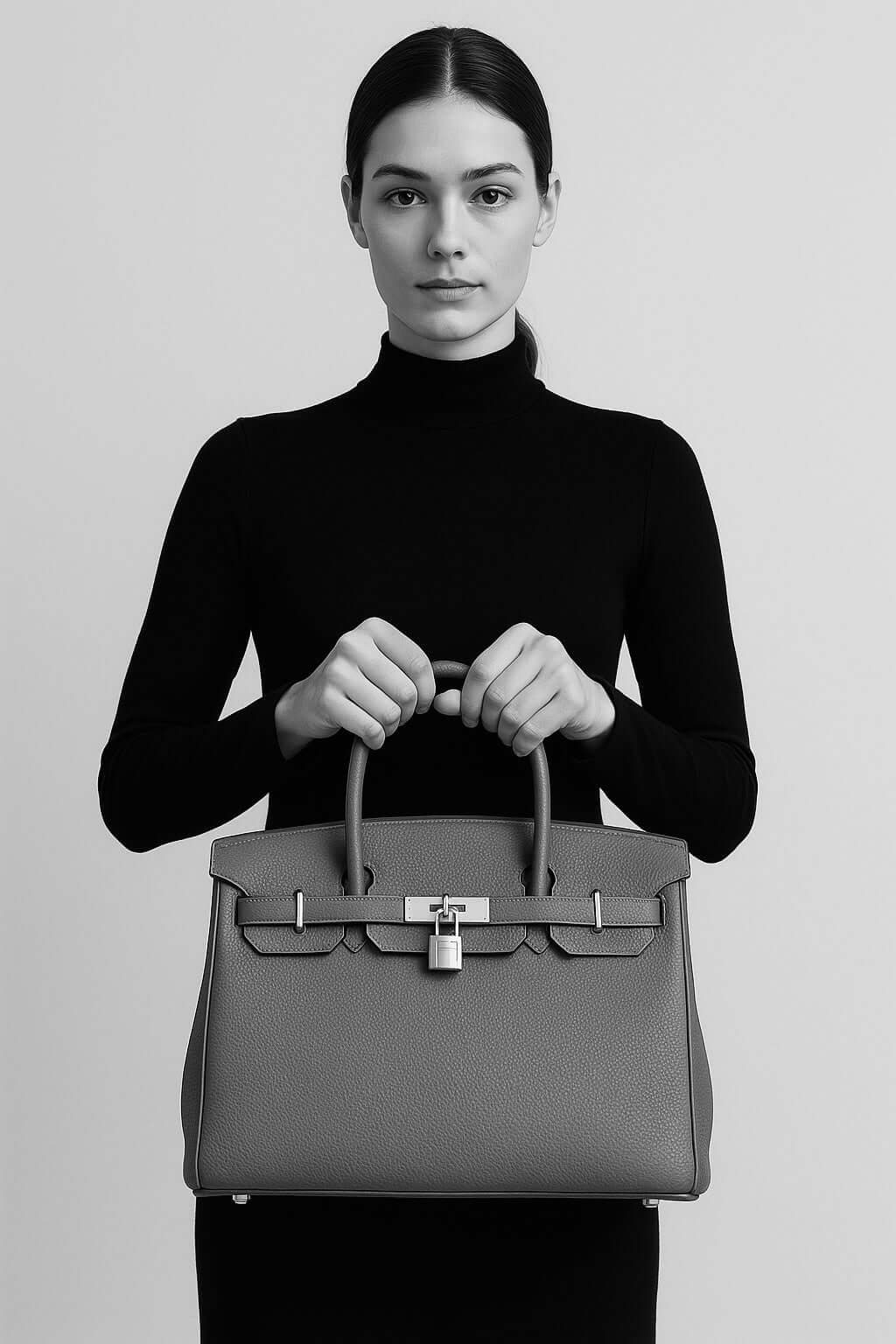 HERMES Birkin Bag Etoupe Elephant Gray togo Leather Handbag (25,28) silver hardware