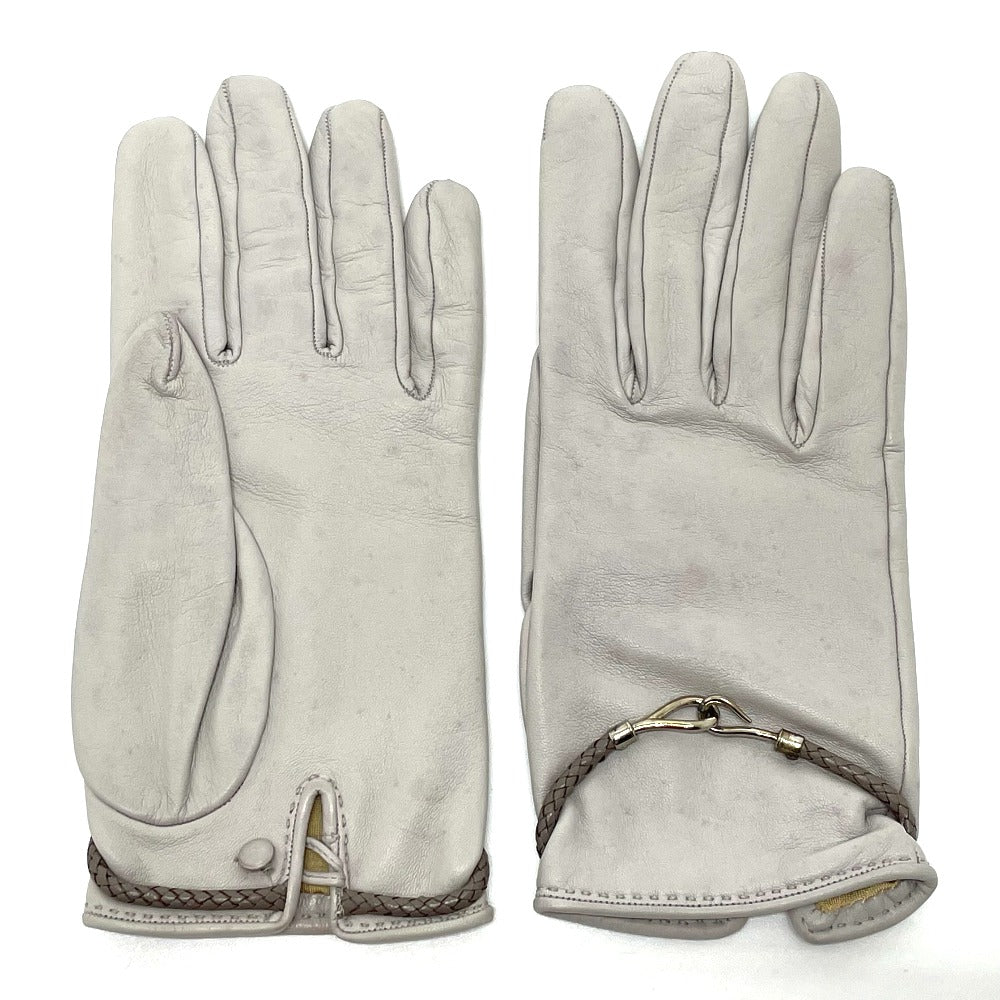 HERMES Glove leather gray Jumbo hook motif Women