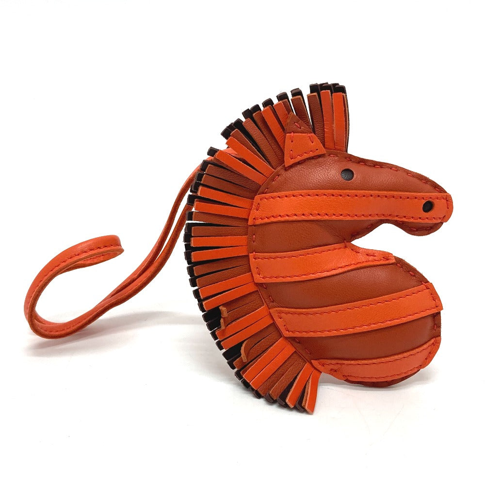 HERMES Bag charm lambskin Orange type zebra Gee Gee Savannah