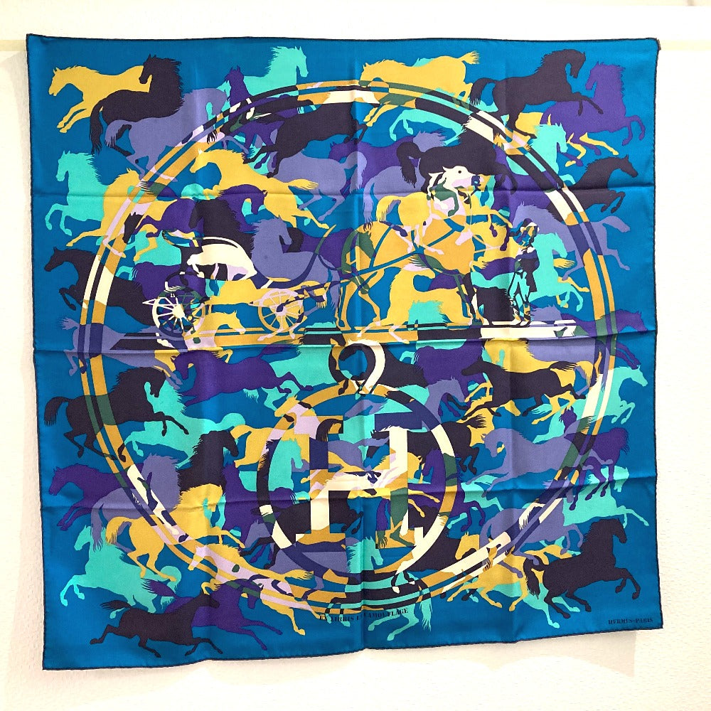 HERMES scarf silk Blue type Carre90 EX LIBRIS EN CAMOUFLAGE EX LIBRIS EN CAMOUFLAGE Women Used