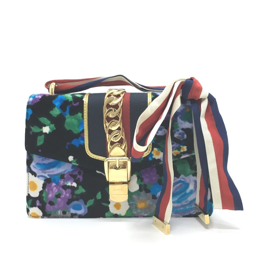 GUCCI Shoulder Bag 421882 Velor / leather multicolor Floral Silvi Small Women Used