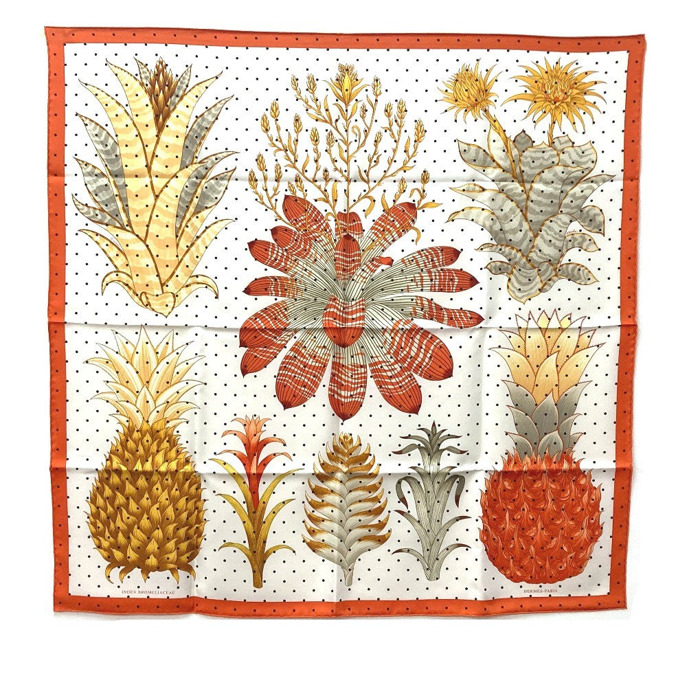 HERMES scarf silk Orange Index Bromeliaceae Bromeliad Catalog scarf Women Used