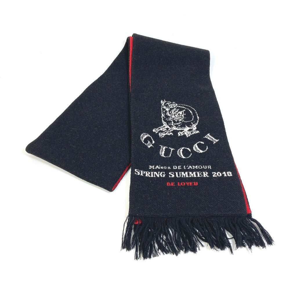 GUCCI Scarf wool black BE LOVED logo scarf mens Used