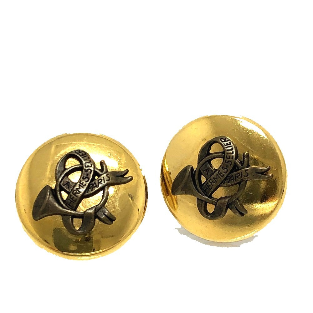 HERMES Earring Gold Plated gold Round type Horn Women Used