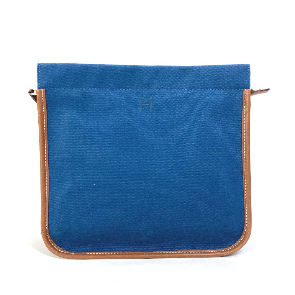HERMES Clutch bag Canvas / leather Navy Embroidery logo Camille mens Used