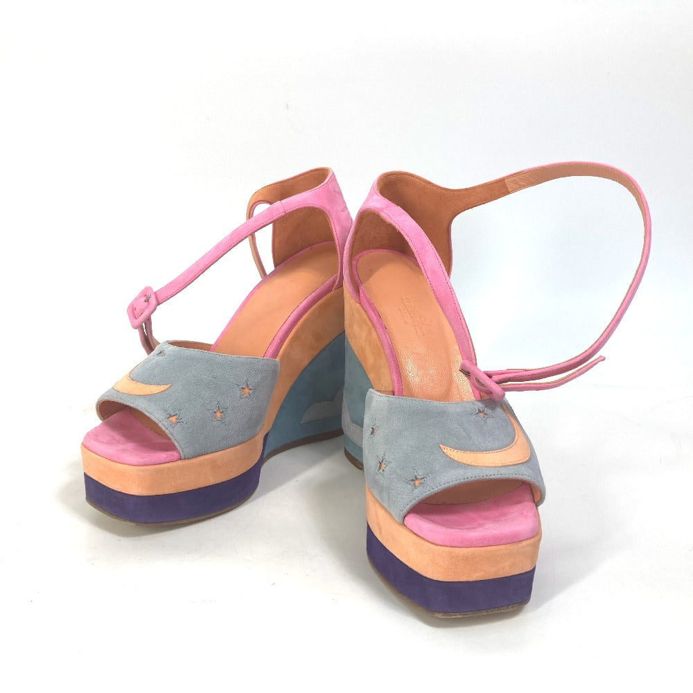 HERMES Sandals suede multicolor Shoes heel wedge sole moon star moon star Women 36 Used