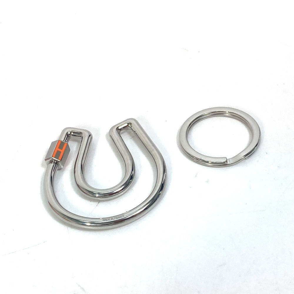 HERMES Key ring metal Silver H logo charm Blowjob a Cheval