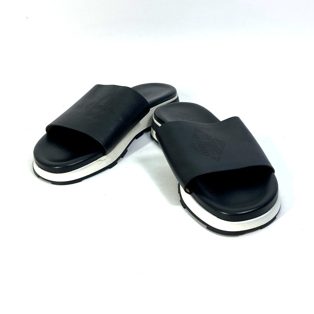 HERMES Sandals leather black Punching H mens 41.5 Used