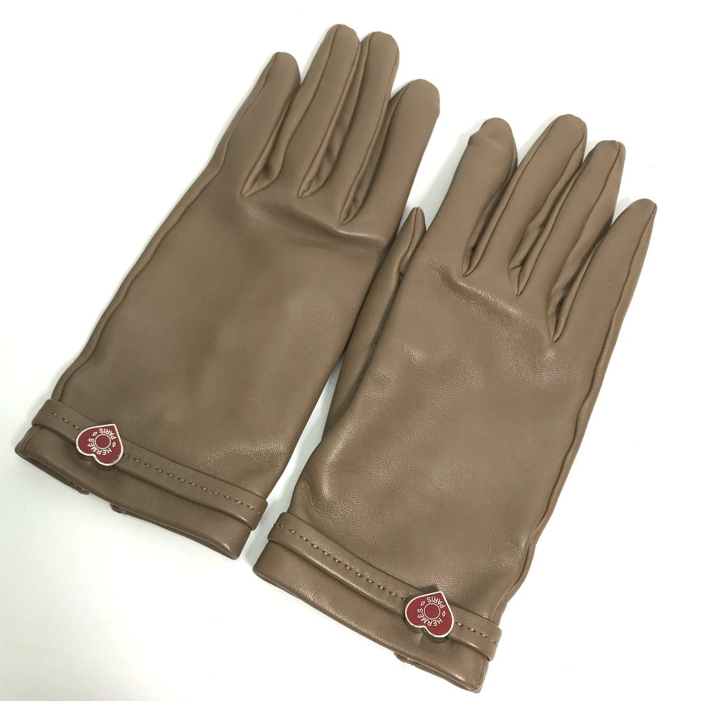 HERMES gloves Lamb leather Gray type heart Dream love 6.5