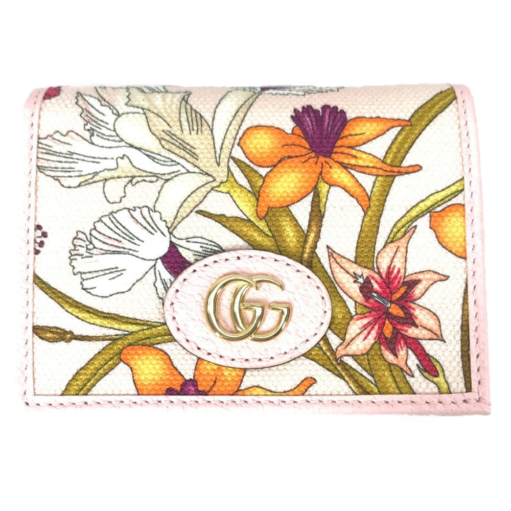 GUCCI Folded wallet 577347 Canvas / leather pink GG Marmont Flora Flower Pattern Compact wallet Women Secondhand