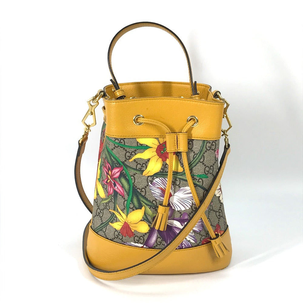 GUCCI Handbag 550621 GG Supreme Canvas beige GG Flora Flower Small Bucket Women Used
