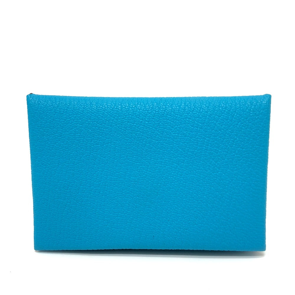 HERMES Card Case Shave blue Calvi Women Used