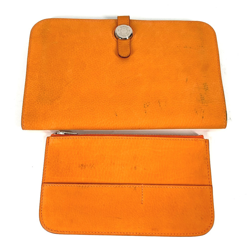 HERMES Long Wallet Purse Nubuck Orange Long wallet Dogon GM Women Used