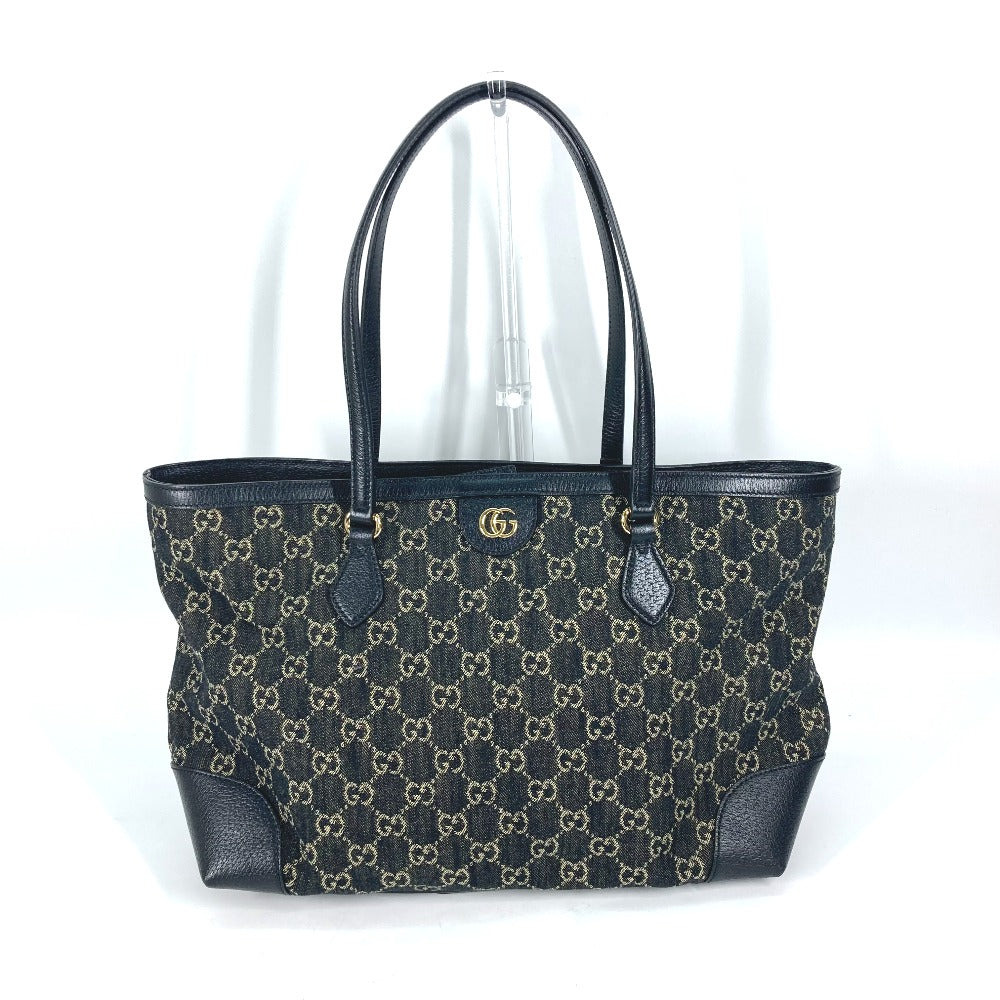 GUCCI Shoulder Bag 631685 Leather / canvas black GG Denim Off-dia Medium Women Used