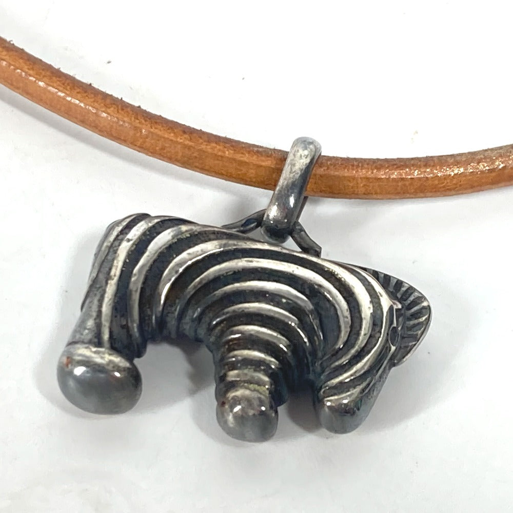 HERMES Necklace leather Silver animal Zebra Choker Women Used